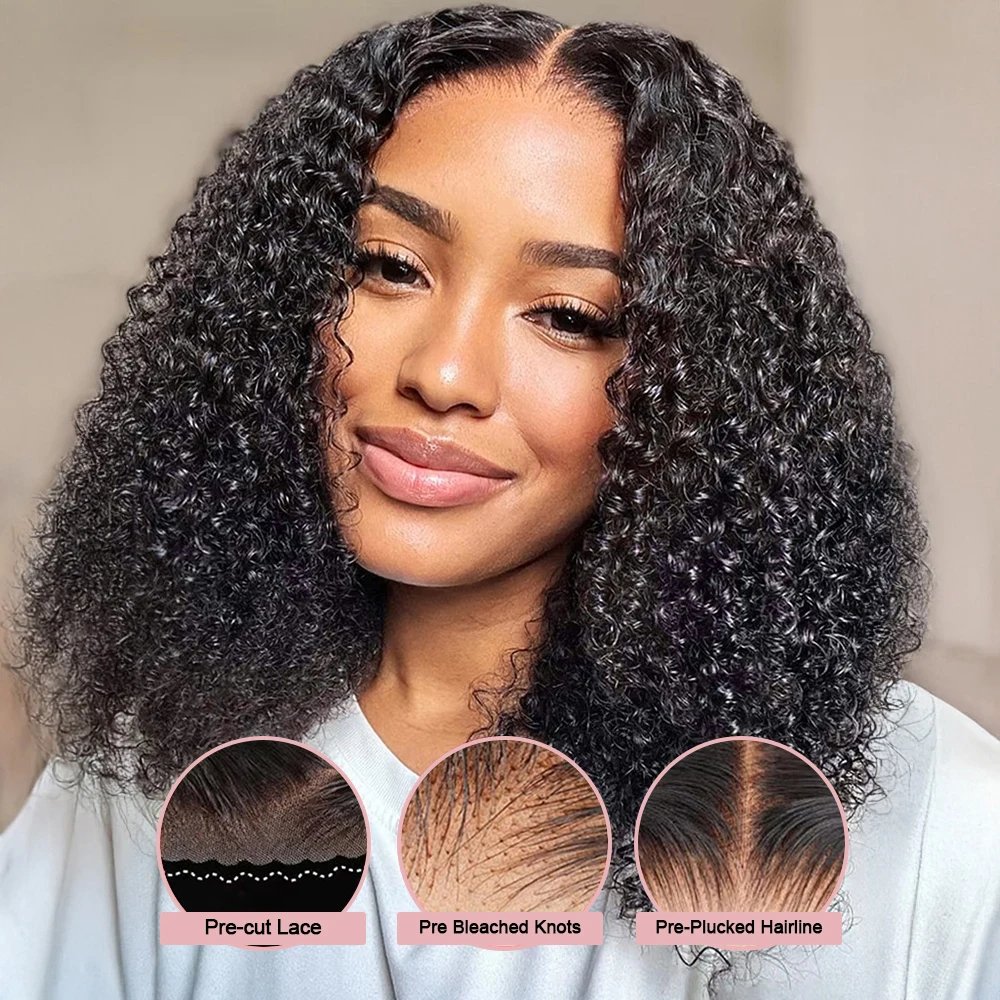 Glueless Deep Wave Short Bob Curly Human Hair Wig Brazilian 13x4 13x6 HD Lace Front Wig Wear and Go Pre Plucked For Black Women 2