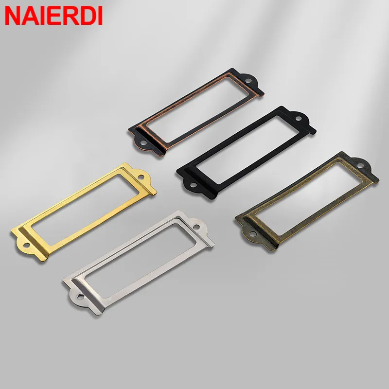 NAIERDI 10PCS 골동품 황동 금속 캐비닛 서랍 레이블 당겨 프레임 이름 카드 홀더 캐비닛 서랍 상자 케이스 손잡이 가구 손잡이