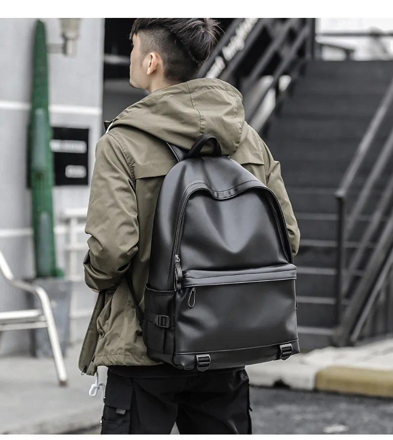 Men Leather Backpacks Anti-theft Bolsas Mochila Large Schoolbag For Boy Travel Bag School Backpack Black Bagpack 6