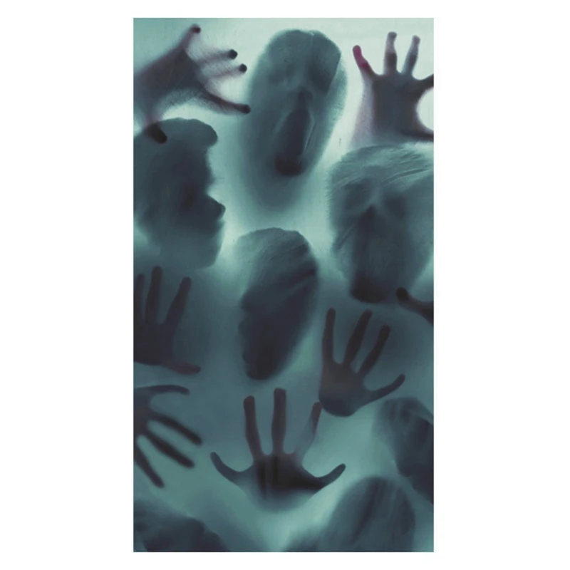 A01F-Halloween Static Stickers Removable Bloody Handprint Ghost Horror Window Sticker Halloween Party Decoration For Home