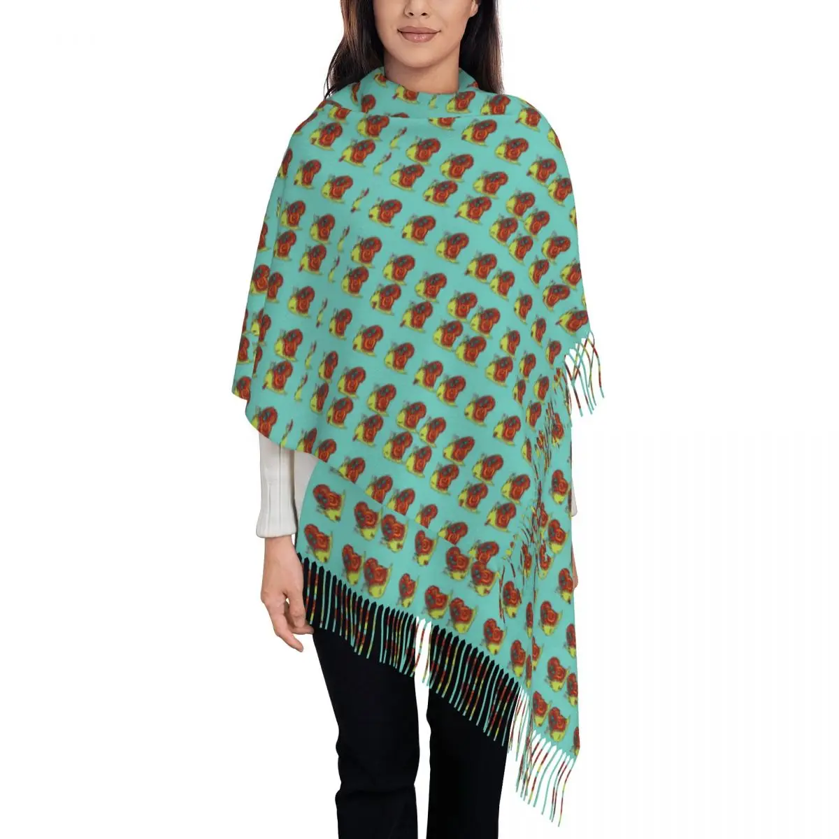

Womens Scarf Outdoor Cartoon Snail Scarves Wraps with Tassel Cute Animal Print Fashion Shawl Wraps Winter Custom Bandana