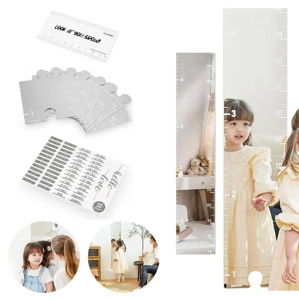 7Pcs/Set Acrylic Mirror Kids Growth Chart Children Room Boys Girls Wall Hanging Splicing Height Measurement Ruler