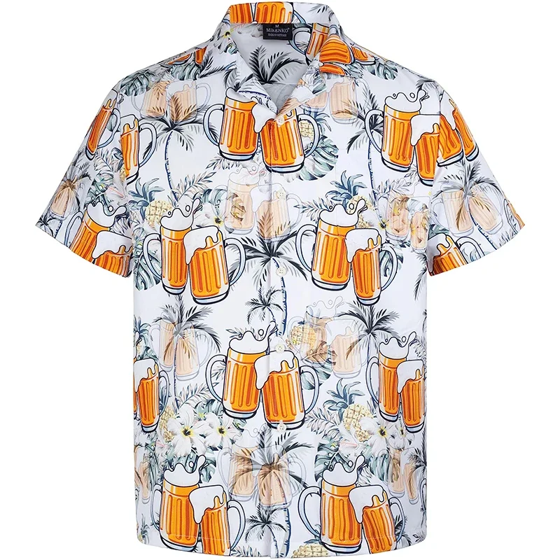 Full Print Beer Graphic Hawaiian Shirt for Men Short Sleeves Button Down Beach Alho Shirts Mens Oversized Blouse Shirts Clothes