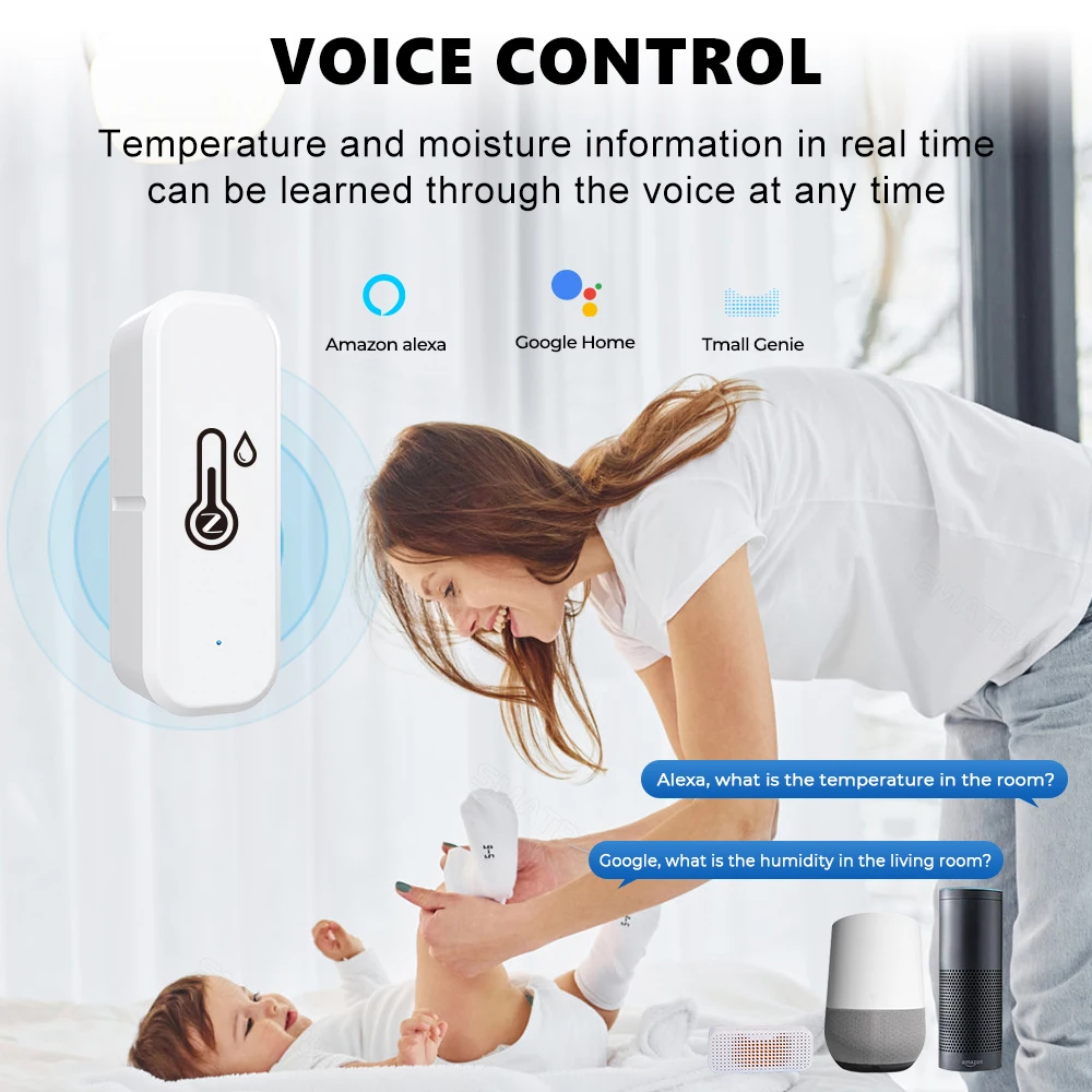Temperature Humidity Sensor Temperature Humidity Meter Tuya ZigBee Wifi Temperature and Humidity Sensor Smart Life Remote Monitor Smart Home Indoor Hygrometer Work with Alexa Google
