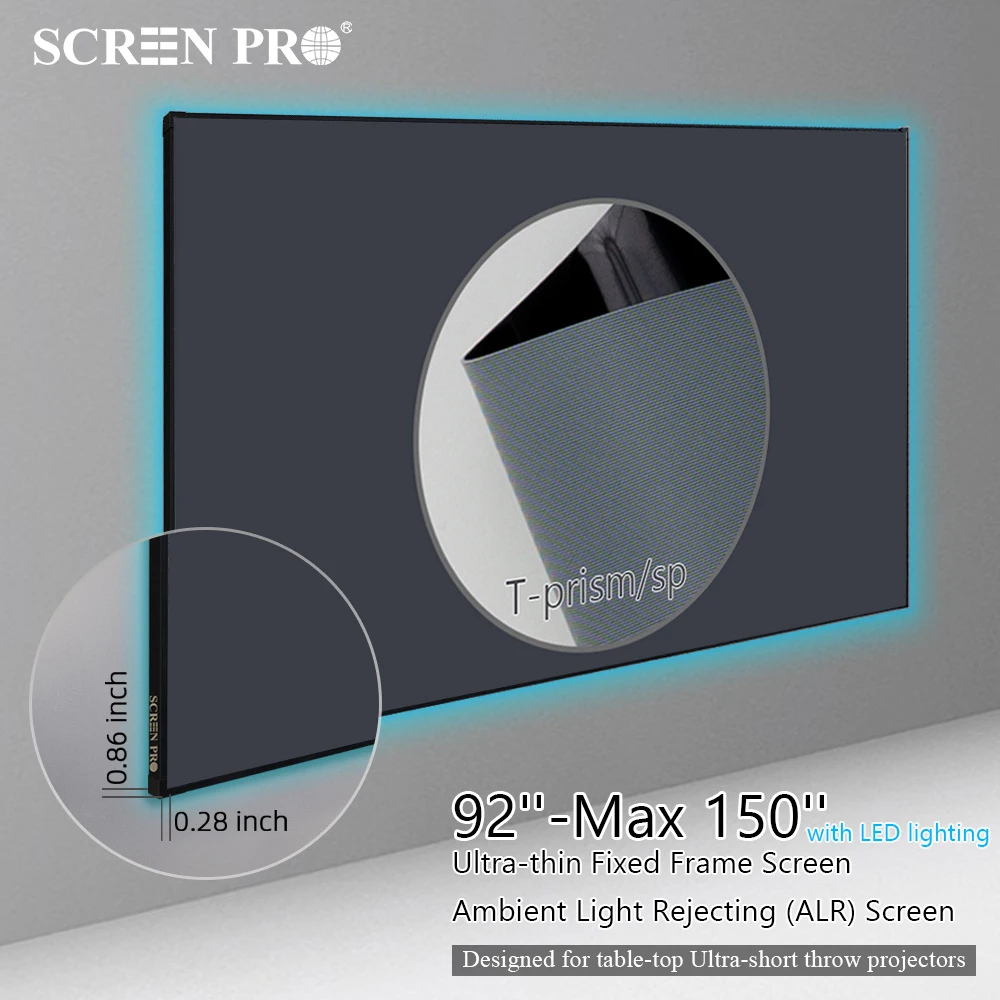 

Hot 92''-150'' ALR CLR UST Ambient Light Rejecting Frame T Prism Projection Screen Grey for 4k 8k 3D Ultra Short Throw Projector