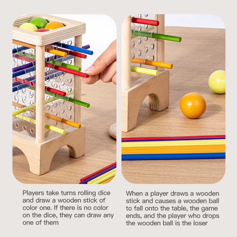 Montessori Game Wooden Board Game 30 Colorful Wooden Sticks Dice Game Math Educational Toy Fine Motor Skills & Counting Toy