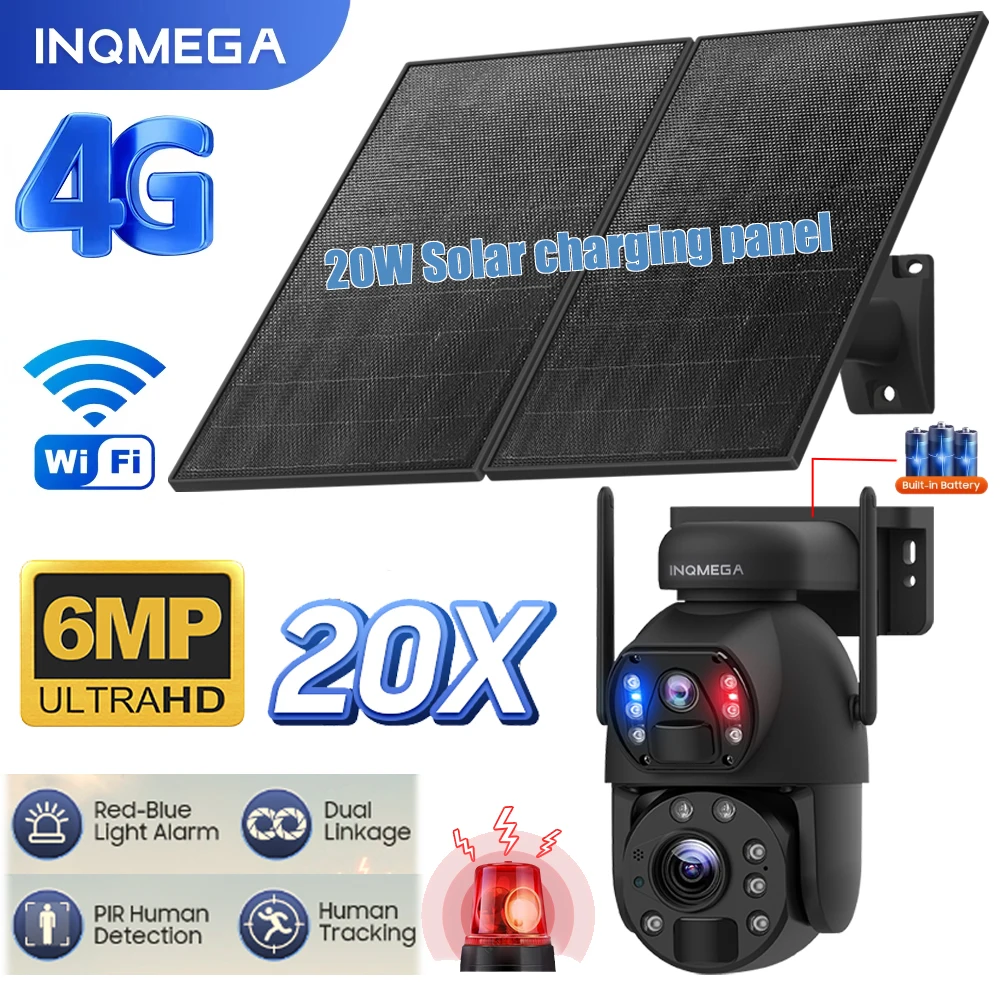 INQMEGA 6M 20x Zoom Solar Camera Wifi/4G SIM Solar Powered