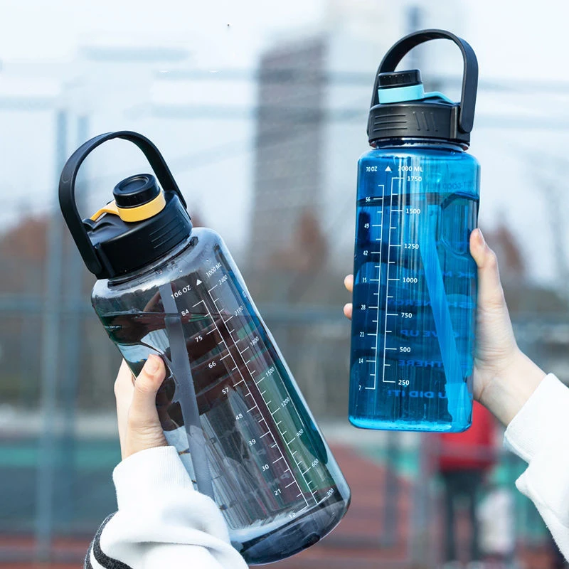 1.5/2/3 Liter Big Water Bottle With Straw Motivational Time Large Capacity Gym Sport School Drinking Bottles