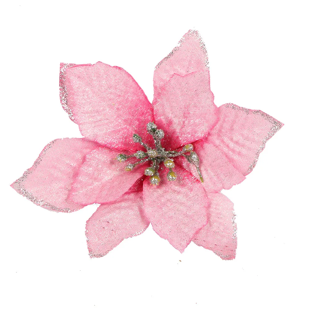 thumbnail image 1 of 5/10 piezas de flores artificiales con purpurina de 14 cm para decoración de árboles de Navidad, adornos navideños DIY, decoración para el hogar, bodas, fiestas de Navidad, 1 of 5