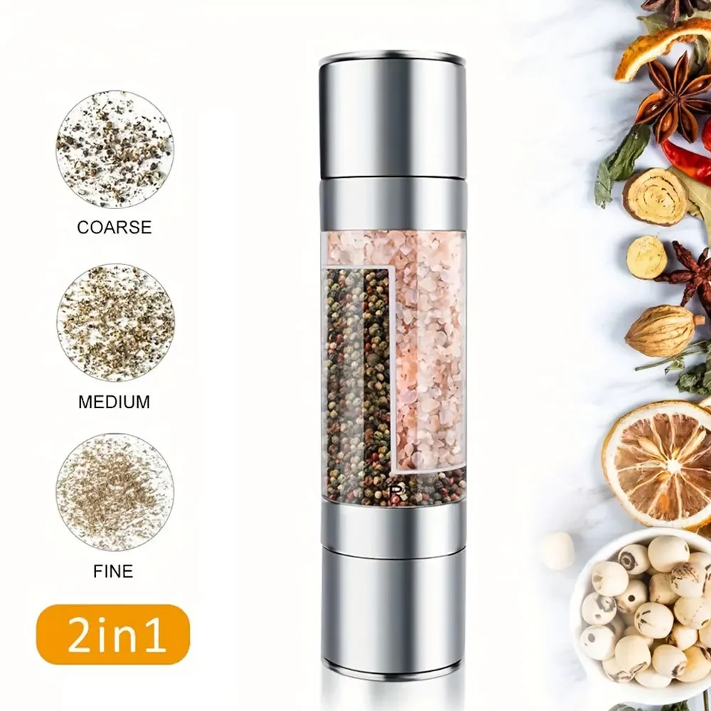 Salt and Pepper Grinder 2 in 1 Manual Stainless Steel Salt Pepper Mills with Adjustable Ceramic Grinding Spice Mill Kitchen Tool salt and pepper grinder nut spice grinder pepper grinder herb spice grinder
