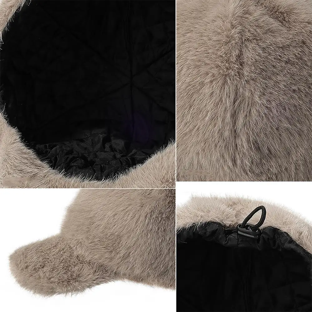Faux Fur Baseball Cap Solid Color Warm Plush Thick Adjustable  Outdoor Warm Winter Cap Soft Fluffy Hip-Hop Hat Visor Peaked Hat