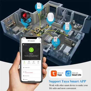 KERUI WiFi Siren Alarm System Kit Tuya Smart Life Speaker Alarm 110db Home Alarm Motion Sensor for House Security Protection 2