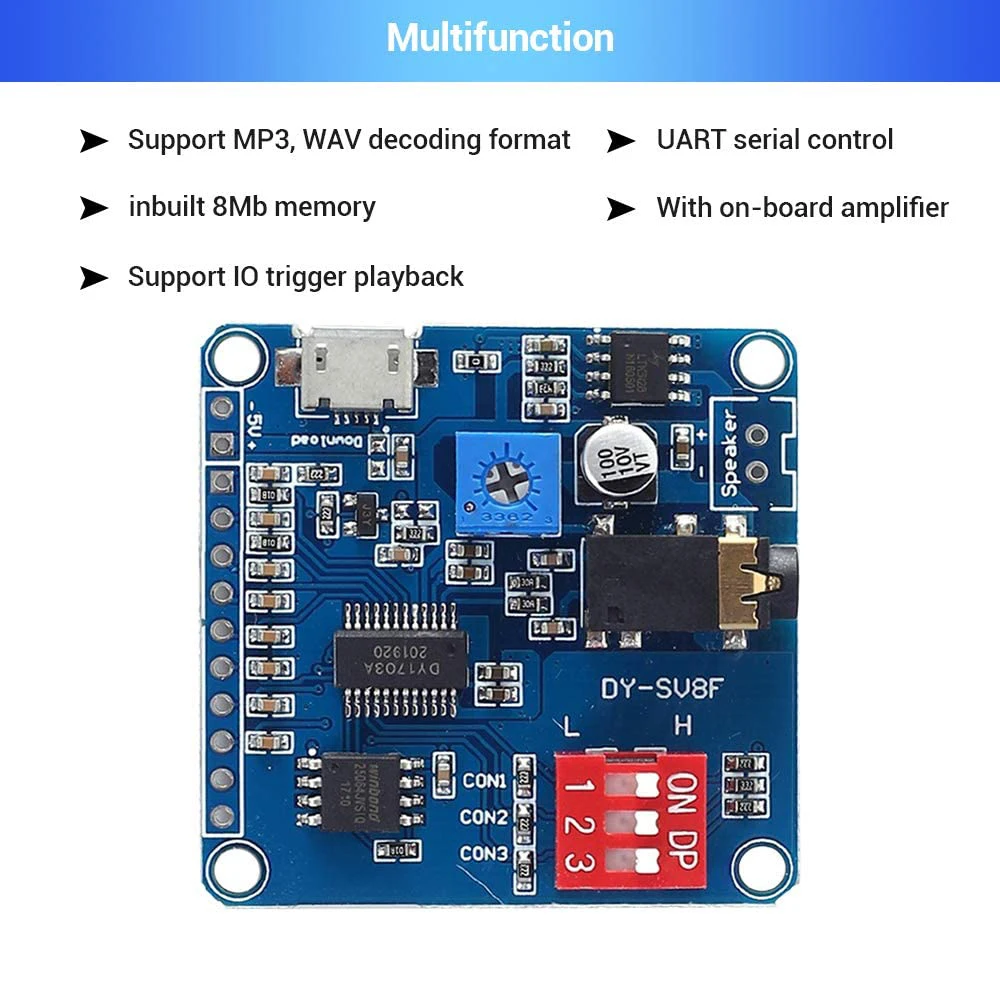 Modulo Vocale DY-SV5W Per Riproduzione Audio - Controllo Via UART, SD/TF E Amplificatore 5W