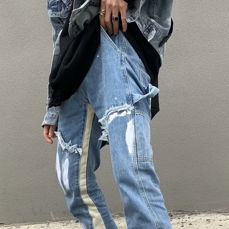 Stylish men's fashion ensemble with blue baggy flare jeans, oversized zip hoodie, and big watches for everyday streetwear0