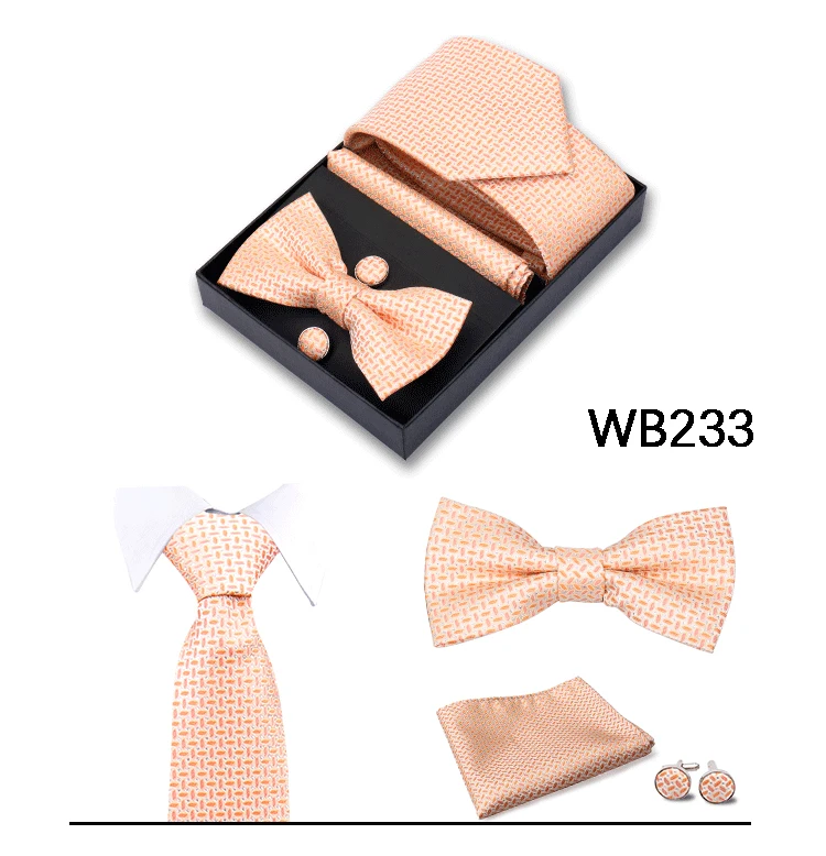 Huishi Hot Sale Herren Krawatte 6-teiliges Set Cashew-Druck Krawatten Manschetten knöpfe quadratisches Handtuch Schmetterling Bogen Business Krawatten Geschenk box – Detail 34