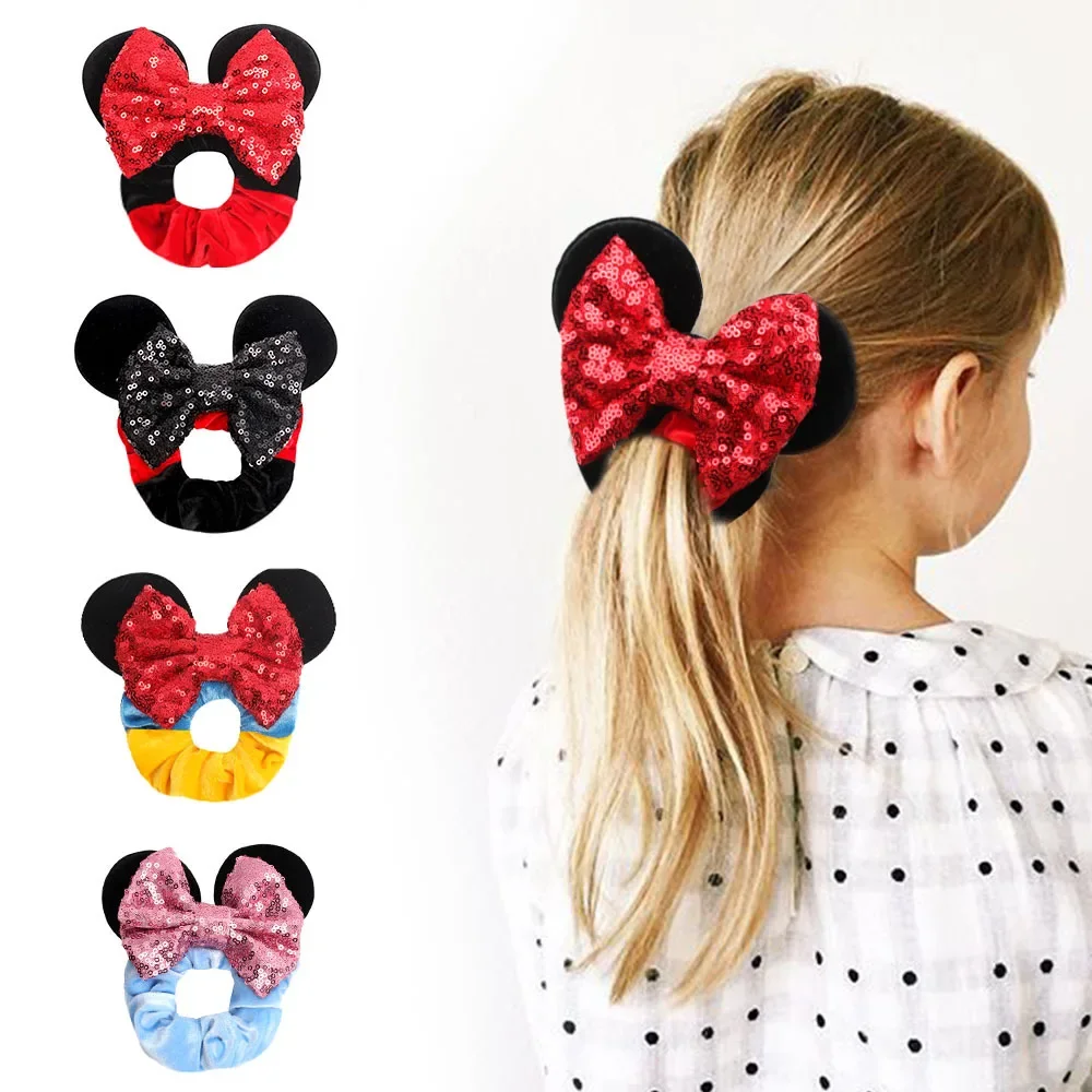 Disney Mickey Ears Bow Large Intestine Hairband Children's Theme Party Hair Accessory Cute Children's Hair Accessory