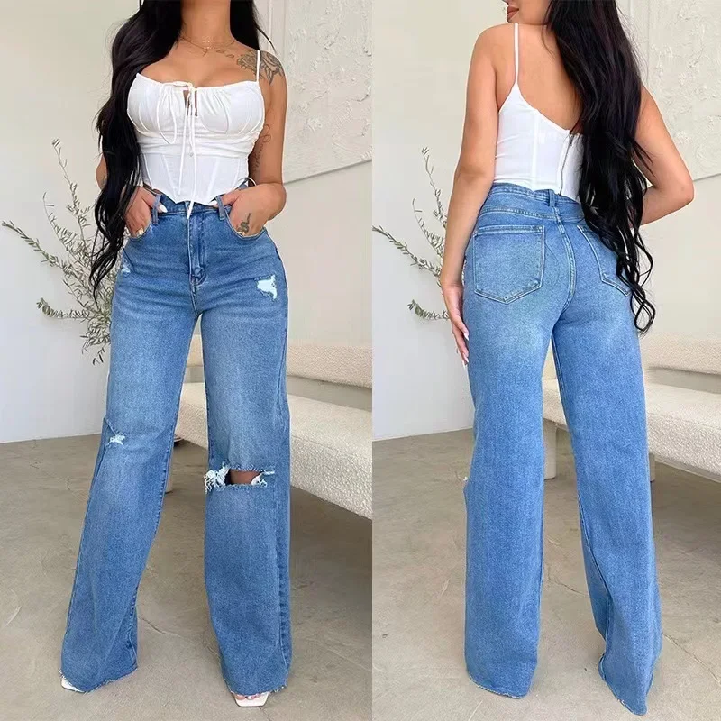 women's denim jeans trendy hollow out design