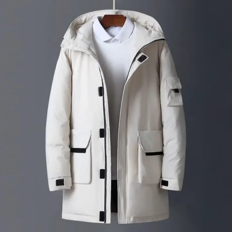 Description Picture 3 of itemMen Winter Long Down Coats Hooded Casual Duck Down Jackets Multiple Pockets Male Outdoor Windproof  Warm Parkas Mens Clothing