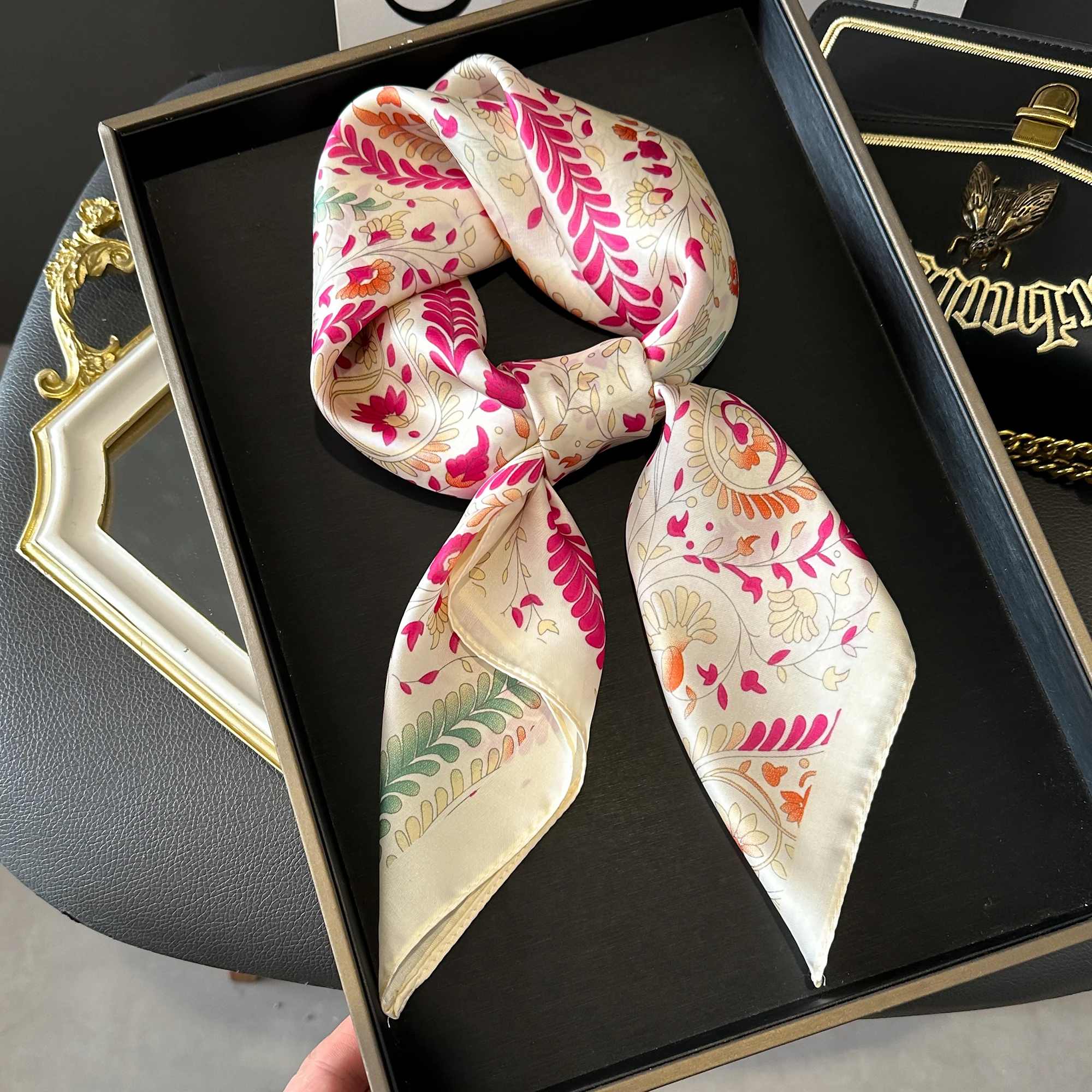 2024 Luxury Silk Shawl Square Scarf for Women Satin Hijab Fashion Wraps Neckerchief Female Hair Bands Ribbon Headband Bandana 1