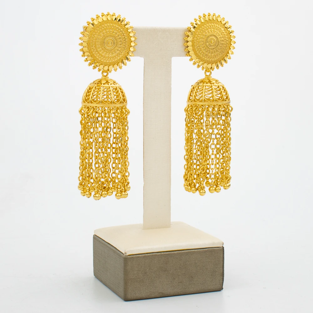 Kolczyki Hoop dla kobiet 3D Design Tassel Drop kolczyki 18k złoty kolor dubaj African Party kolczyki akcesoria na wesela prezenty