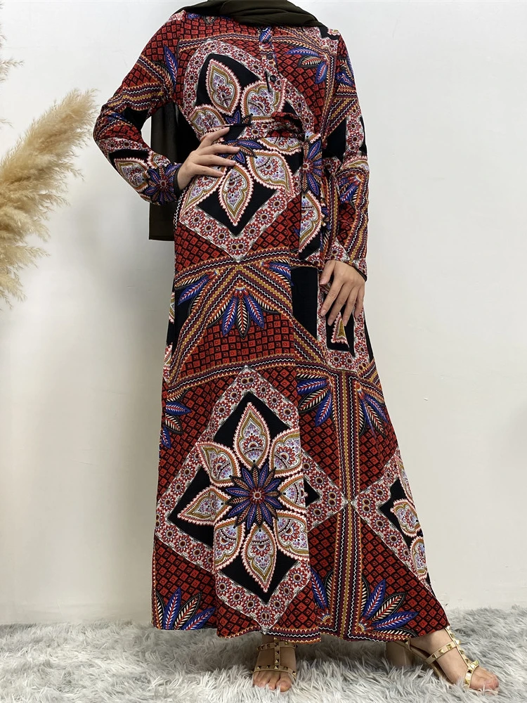 

African Dress For Women Boubou Africain Femme Flower Print Dashiki Clothes Long Sleeve Ankara Party Dress Muslim Fashion Abaya