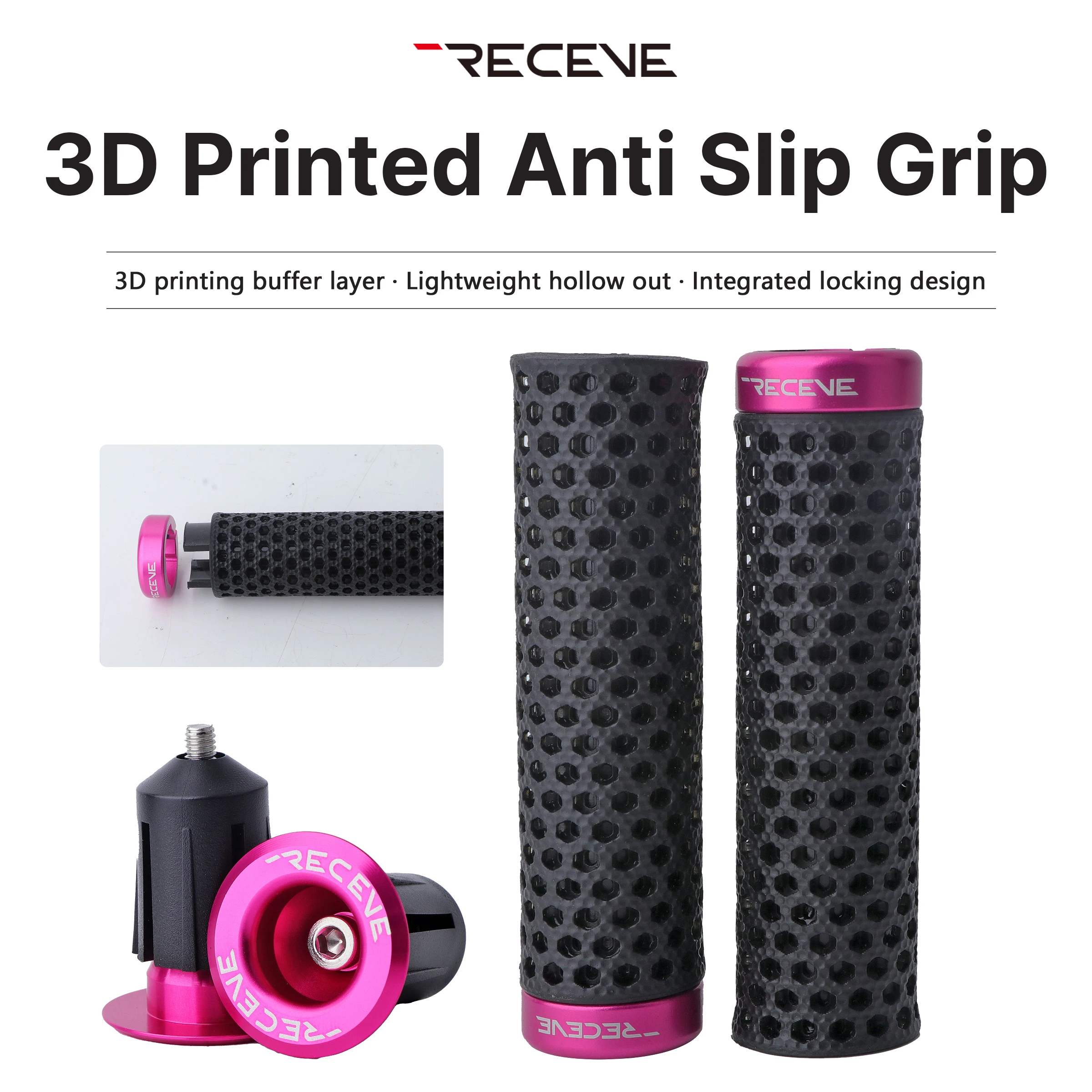 RECEVE Folding Bike Grips Bicycle Cuffs 3D Printing Handles Cover Lock On Grips With Aluminum Alloy Handlebar Cap For Brompton