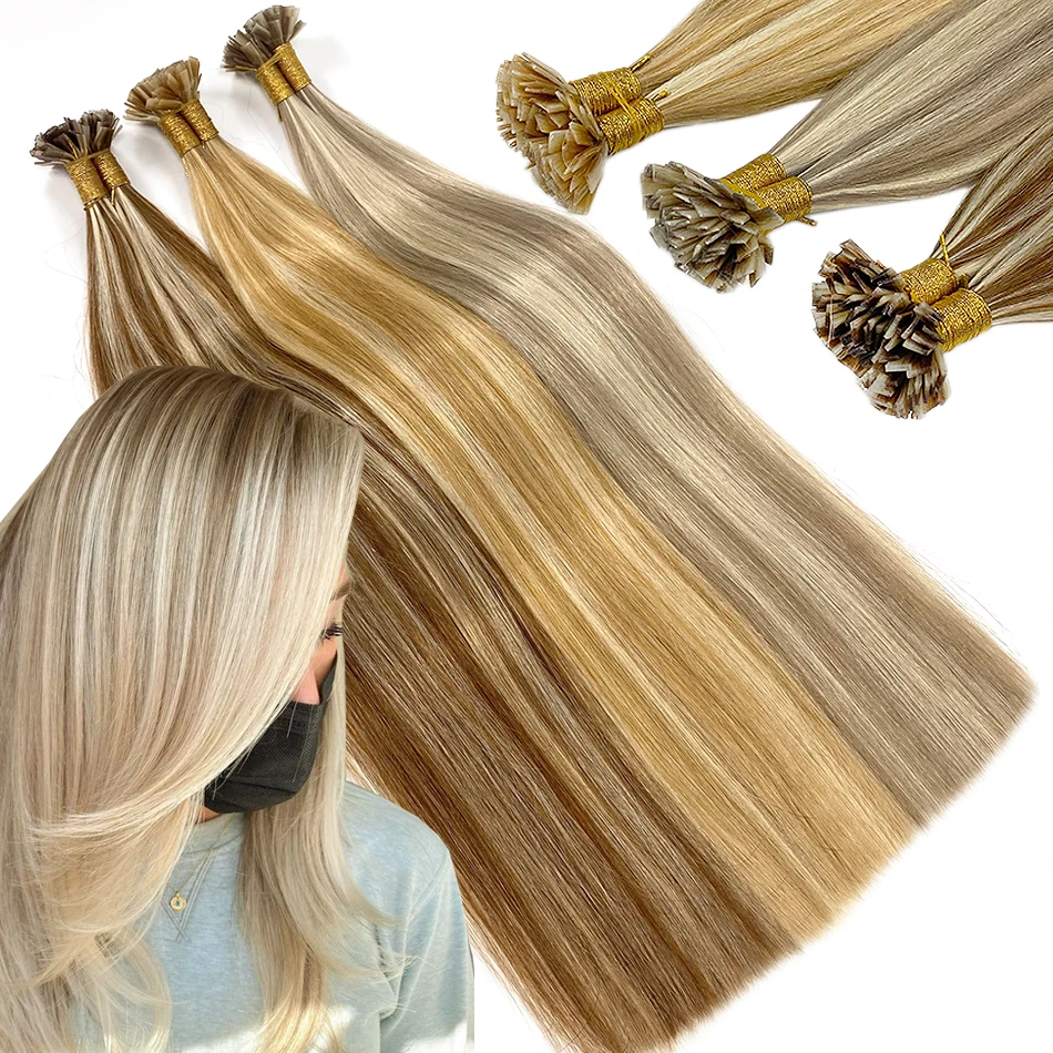 Human Hair Extensions Keratin Flat Tip Hairmony Tip Extension
