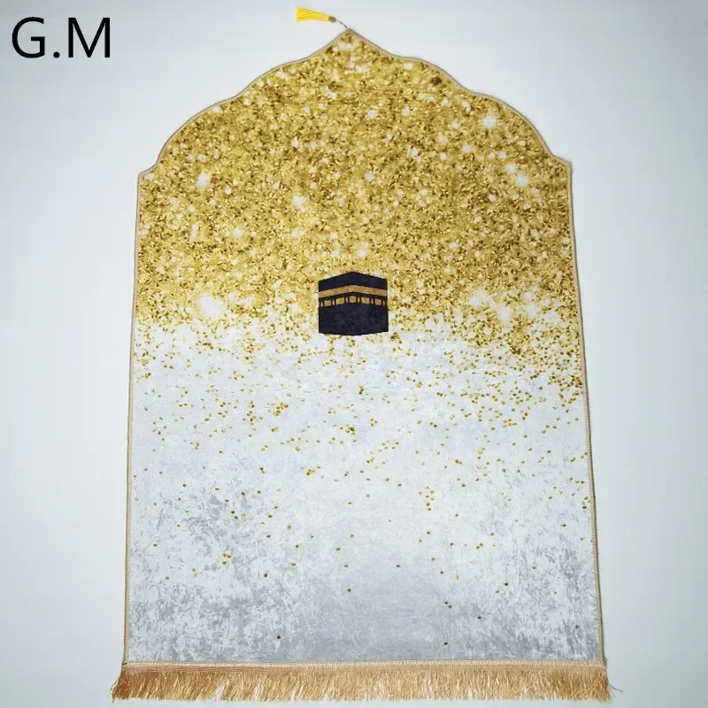 

3D Profiled Gold Diamond Velvet Prayer Blanket Non-slip Irregular Shape Soft Prayer Mat for Muslim Worship Mat Eid Ramadan Gifts