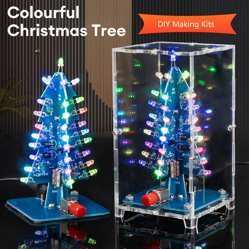Three Dimensional 3D Christmas Tree DIY Electronic Tree LED DIY Kit Red Gree Yelow Flash Circuit
