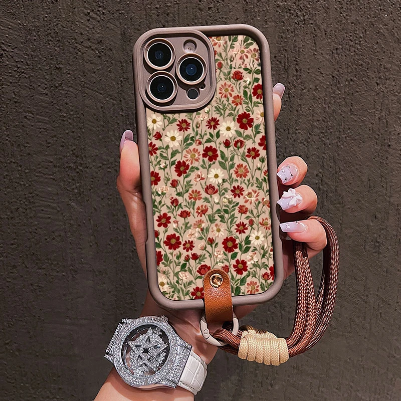 Charming Floral Lanyard Strap Silicone Phone Case - Soft and Durable Cover
