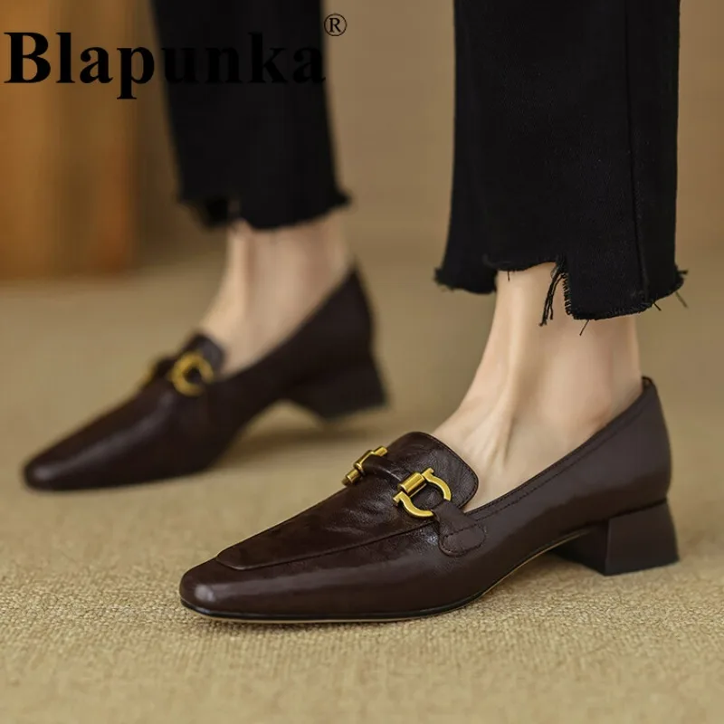 

Blapunka Ретро лоферы из овечьей кожи женские роскошные брендовые на цепочке квадратный носок слипоны на блочном среднем каблуке обувь ручной работы высокое качество 33-40