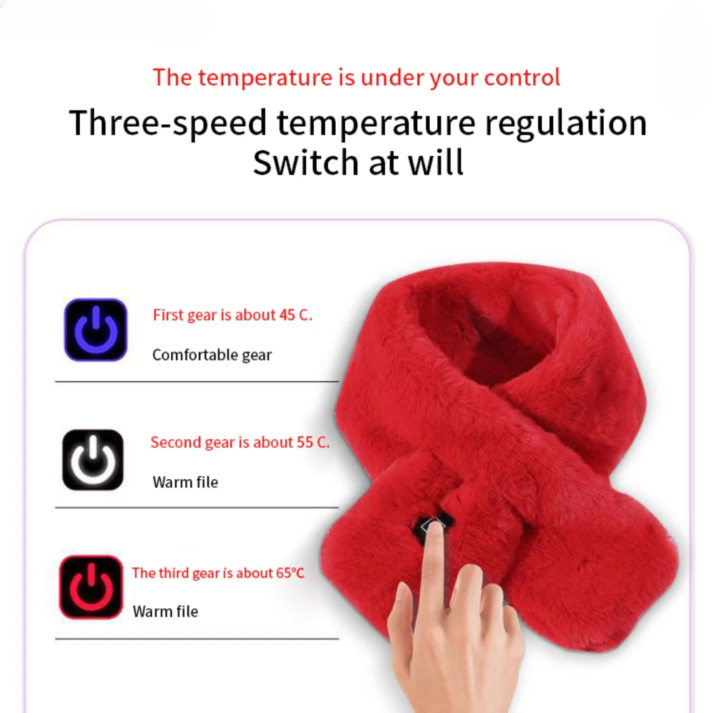 USB Soft Plush Heated Scarf for Women and Men Fashion Faux Fur Cold Resistant and Warm Winter Scarf Washable Neck Heating Scarf