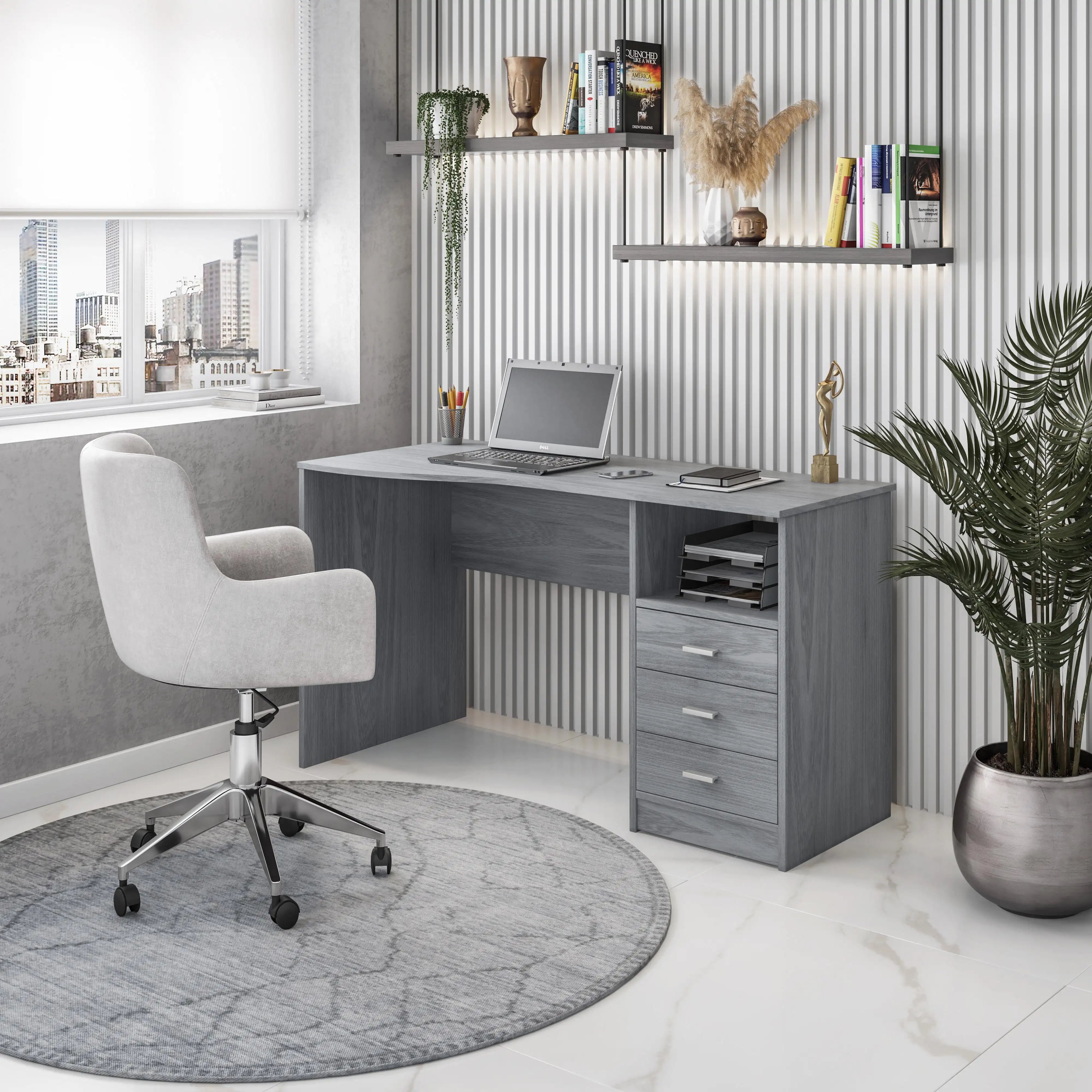 

Classic Computer Desk with Multiple Drawers, Grey Game Table Student Desk, Work Desk