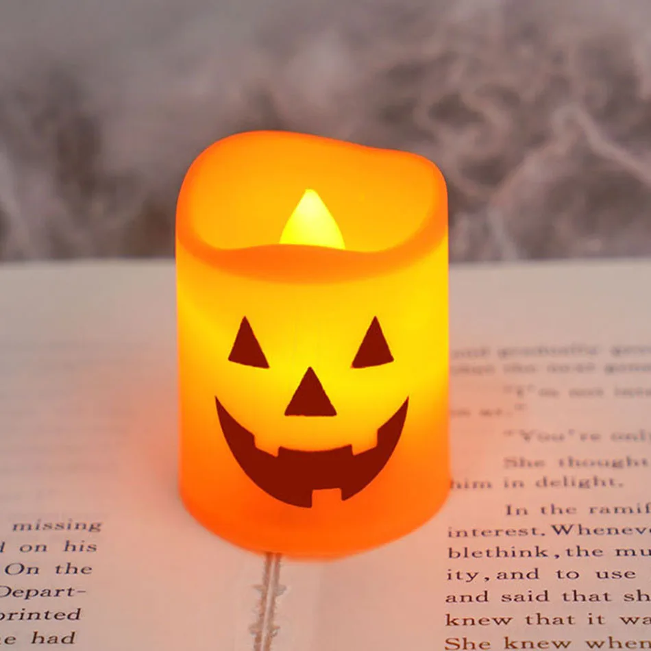 Lot De 6 Bougies LED Halloween Citrouille - 3 Visages Différents - Piles Incluses - Décoration Sans Flamme