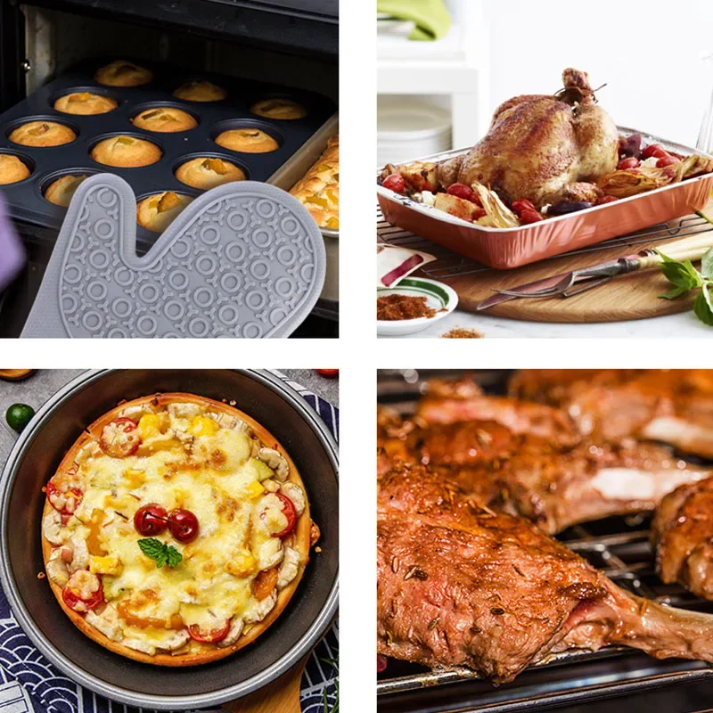 Lengthen Silicone Oven Gloves Heat Resistant Baking Gloves Non-Slip Microwave Oven Mitt Cooking Glove for Kitchen Barbecue Mitts