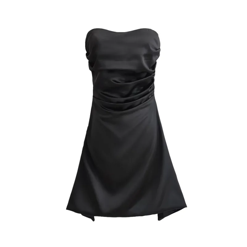 

Summer Strapless Irregular Dress Solid Solid Color Sexy Chest Wrapping A-LINE Dress Female Knee-Length Sleeveless Dresses