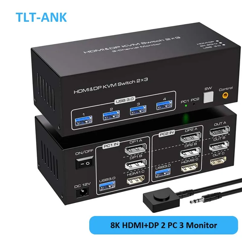 Monitores Triplos Comutadores Kvm para Computador Portas Displayport e Hdmi Portas Monitores Usb 3.0 4k120hz 8k60hz - Imagem 5