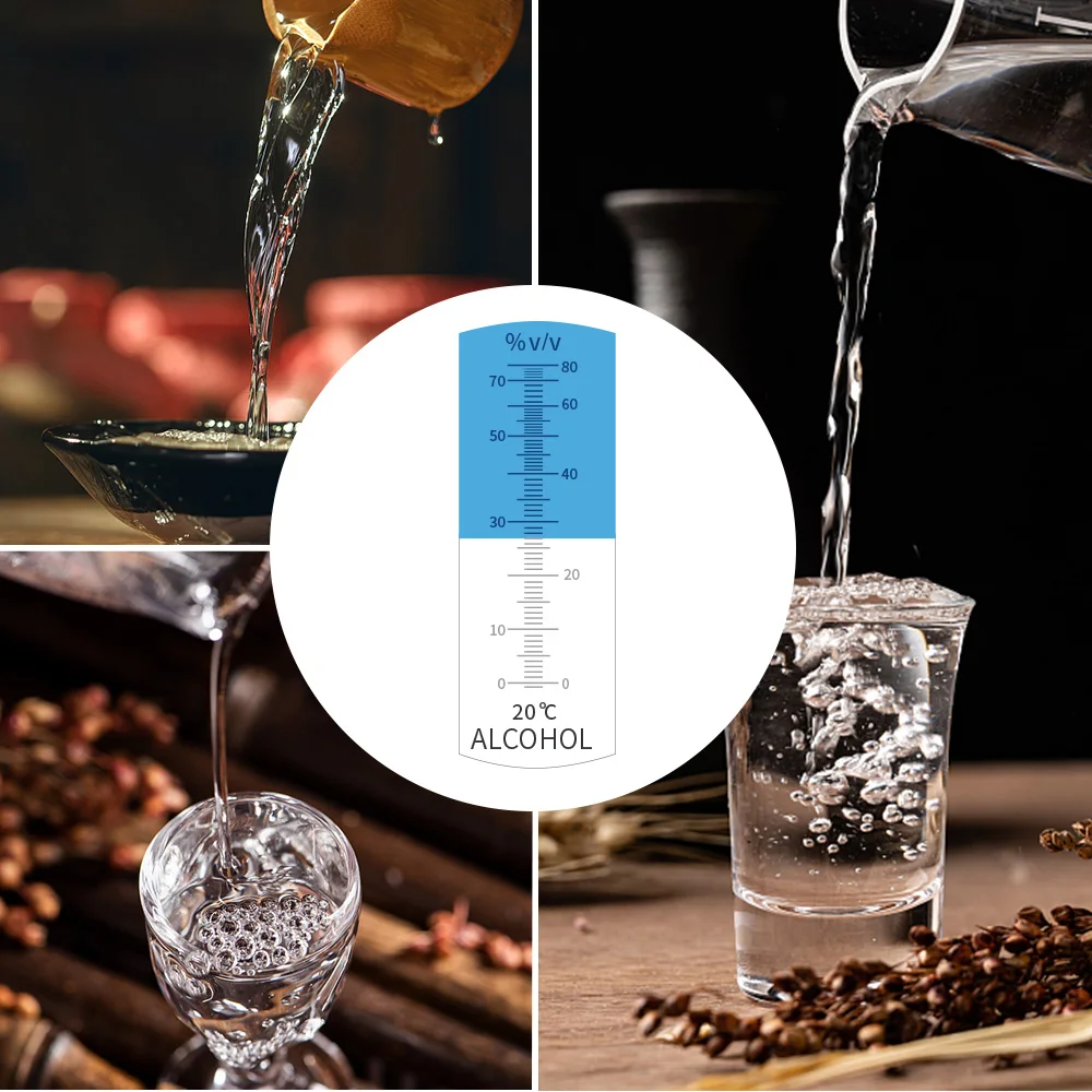 Alcohol Refractometer Hand Held Refractometer Handheld 0-80% Baijiu Alcohol Refractometer ATC Liquor Whisky Alcohol Tester Content Tester for Liquor Spirits