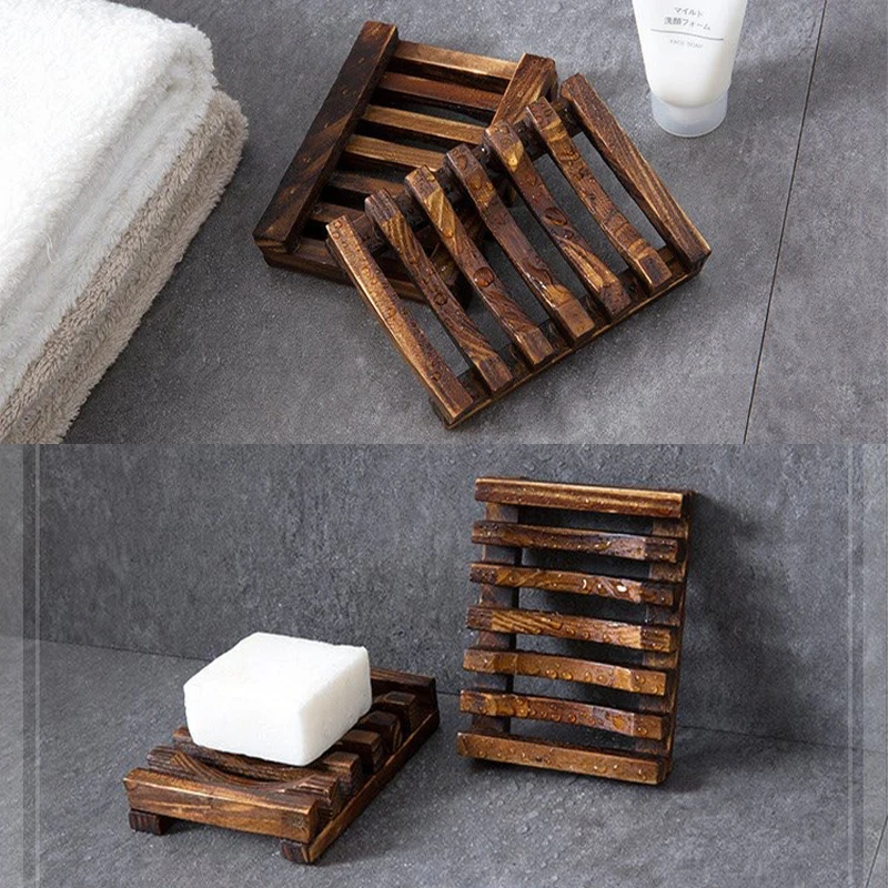 Soap Holder Soap Box Natural Wooden Bath Creative Fashion Tray Wooden Prevent Mildew Drain Box Kitchen Bathroom Washroom Tools soap holder