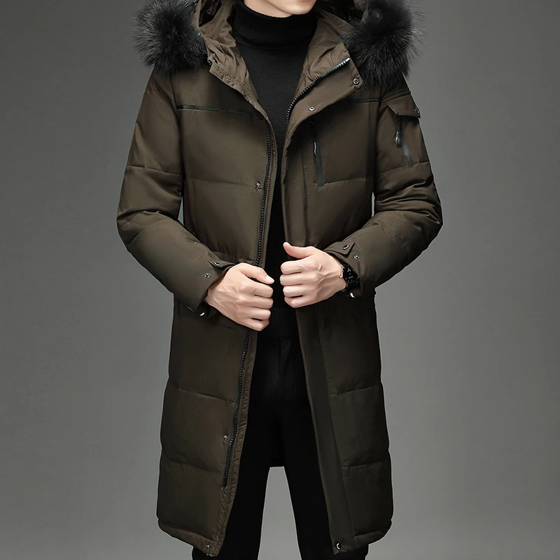 Men's Thickened Down Jacket -30 Winter Warm Down Coat New Men Fashion Long White Duck Hooded Parkas Plus Size 5XL