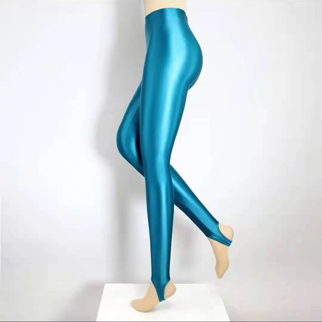 Japanese Satin Glitter Leggings Women Glossy Pantyhose High Waist