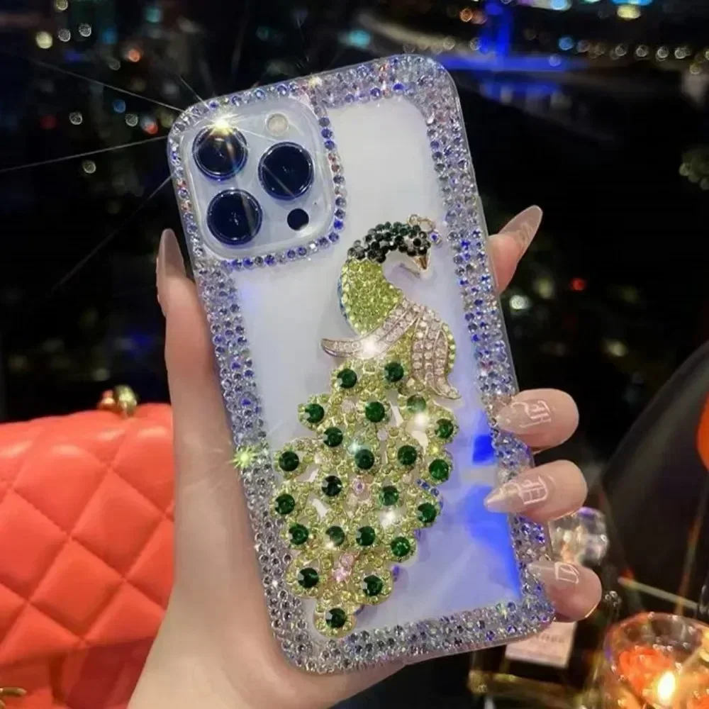 Bling Diamond Glitter Peacock Phone Case For Xiaomi Redmi 13 Note 13 Pro Note 14 Note11 Pro 12 Rhinestone Cover Capa