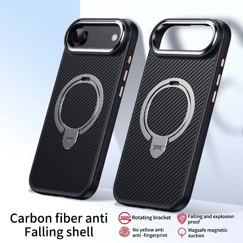 Carbon Fiber Magnetic Phone Case with Rotating Stand and Metal Camera Frame