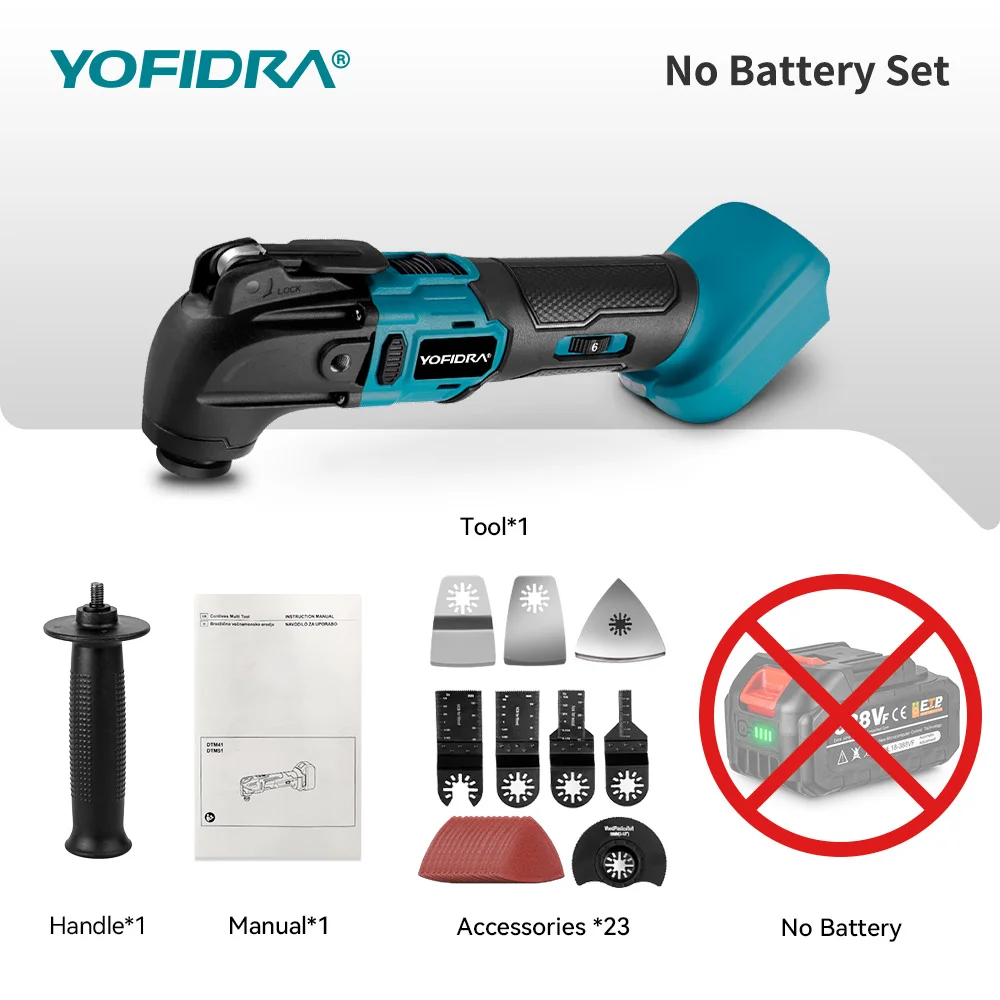 YOFIDRA Bürstenloses oszillierendes Multi-Tool, elektrische Säge, Trimmer/Schaufel/Schneiden/Holzbearbeitungswerkzeug für Makita 18–21 V Batterie-Pin