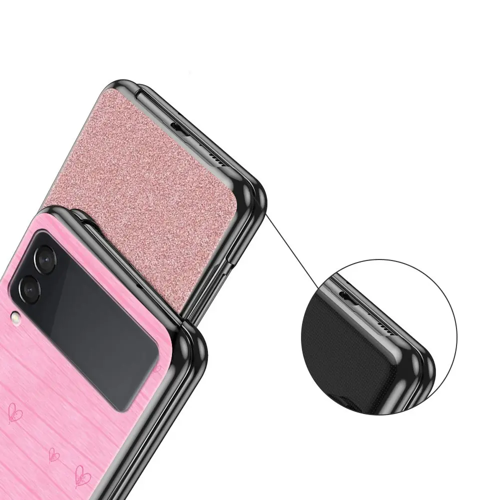 Gold Pink Rose Glitter Hearts Phone Case Shell For Samsung Galaxy Z Flip 3 4 5 Samsung Z Flip3 Flip4 Hard PC Bumper Cover