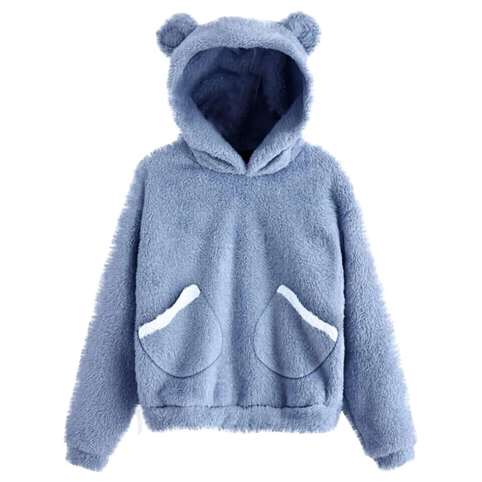 

Women's Long Sleeve Fleece Solid Sweatshirt Warm Bear Shape Fuzzy Hoodie Coat Womens Plain Pullover Hoodies Womens Ling Hoodies