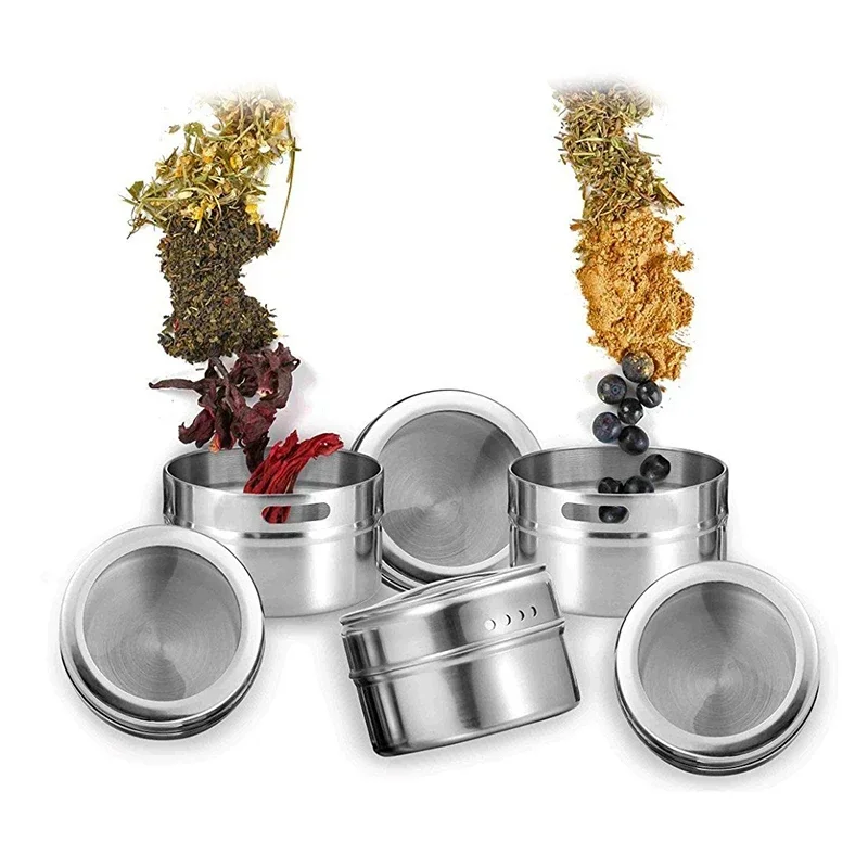 Juego de botes magnéticos de acero inoxidable para especias, organizador de condimentos y botellas con pegatinas. Utensilios de cocina. - Image 6