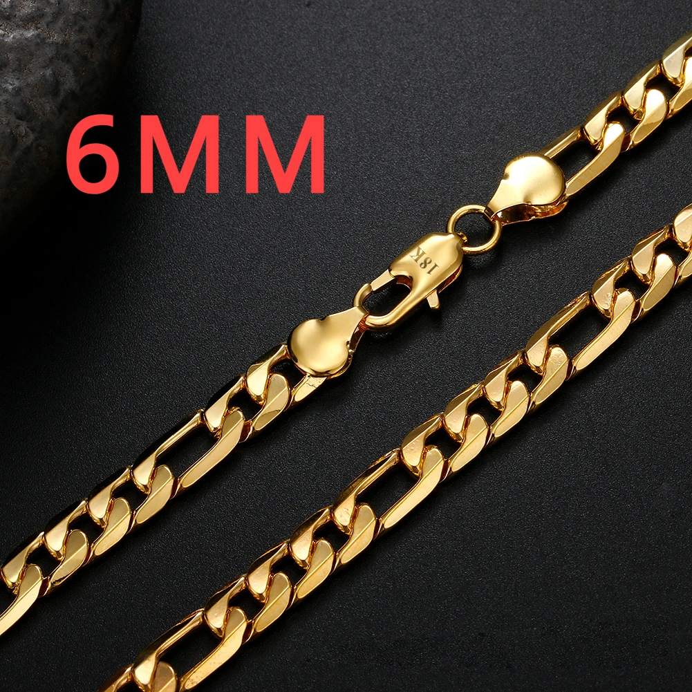 Silver Necklace 925 Sterling silver 18K gold 20Inches 6MM sideways chain For Men Women fashion Jewelrys Wedding party