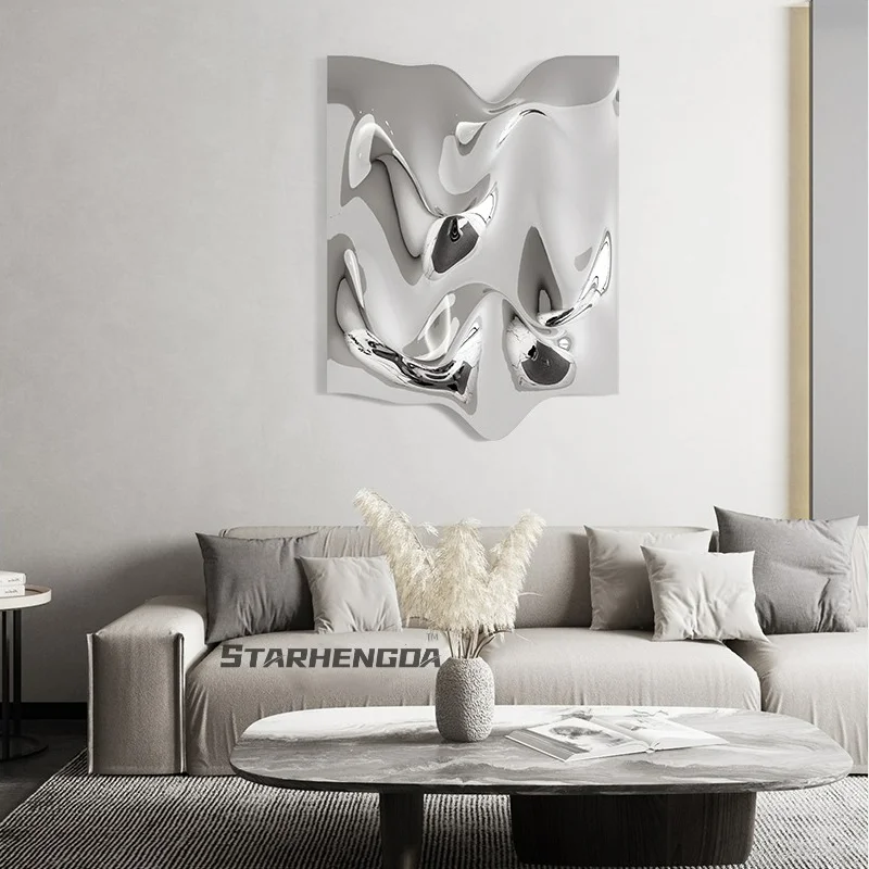 

Metal corrugated stainless steel wall decoration | modern light luxury decorative painting hotel model room living room corridor