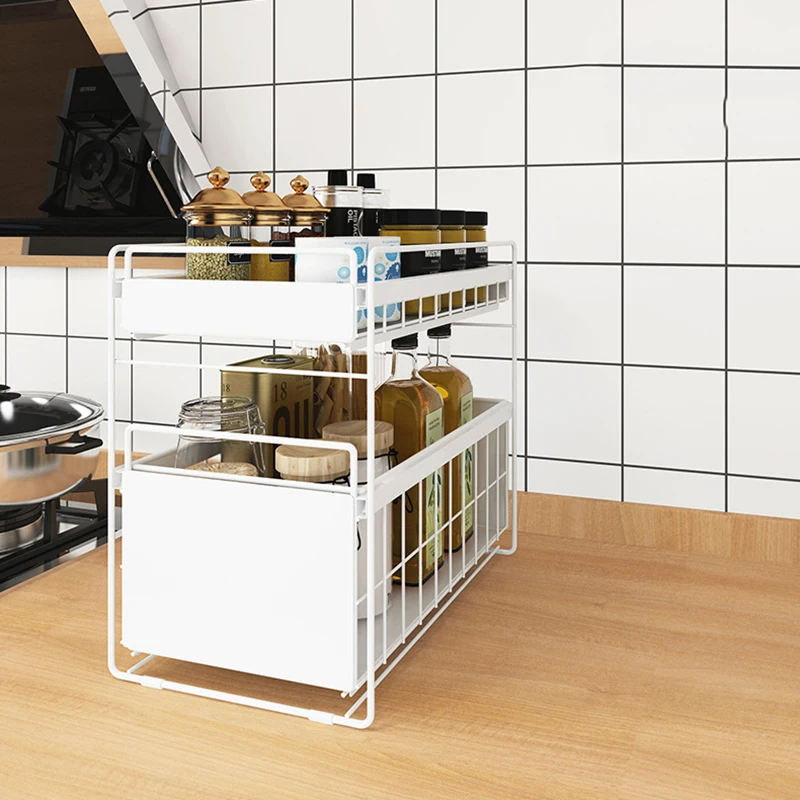 Meltrck 2 Paquete Organizador Cocina 2 Niveles para Debajo del Fregadero -  Organizador Extraíble Estante Almacenamiento Debajo Fregadero con 16  Ganchos,Negro : : Hogar y cocina